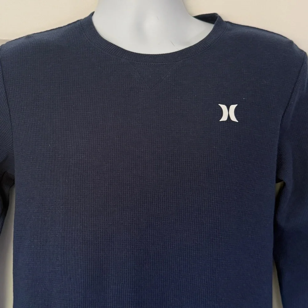 Hurley Youth XL Long Sleeve Thermal Waffle Tee Blue Logo Shirt (Fits 13–15 Yrs)
